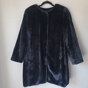 NWT Banana Republic Faux Fur Midi Jacket, Size Large Petite, Color Black